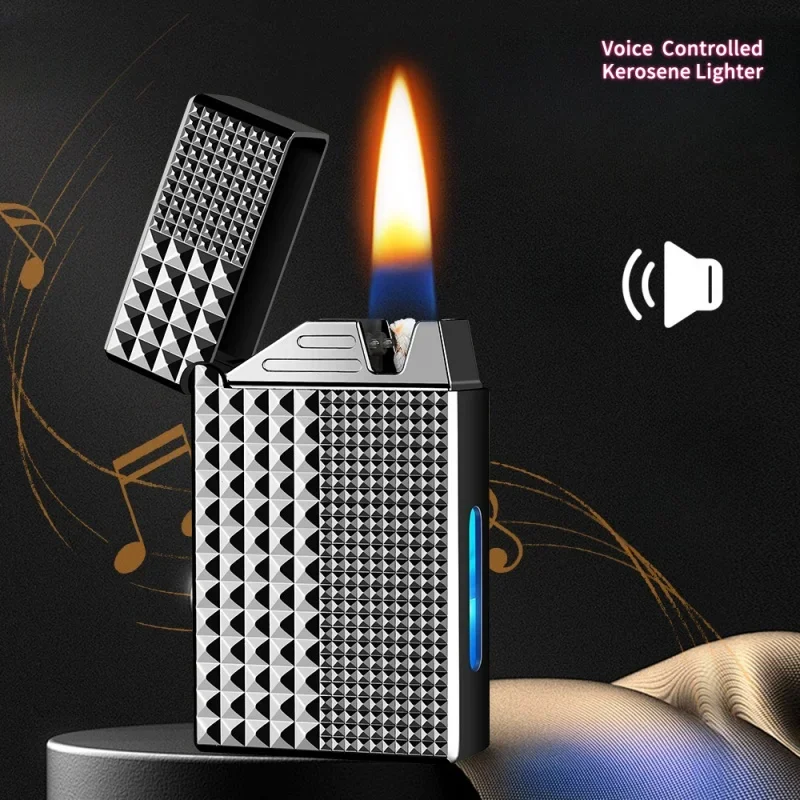 HEIßER Metall Paris Nagel Intelligente Sprachgesteuerte Zündung Kerosin Feuerzeug Visuelle Gas Fenster USB Lade Elektrische Feuerzeuge Image