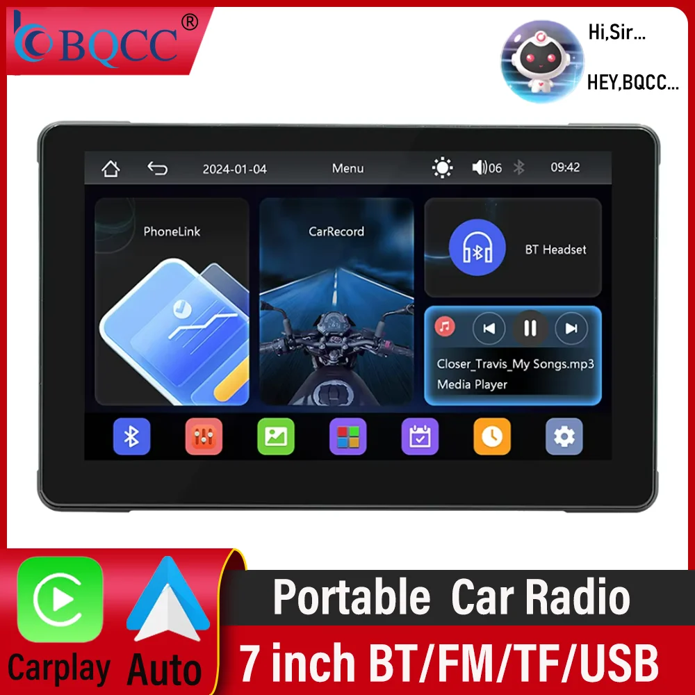 BQCC 7-Zoll-Motorrad tragbarer HD MP5-Fahrrekorder Handy-Verbindung IP65 wasserdicht Android AUTO und CARPLAY Image