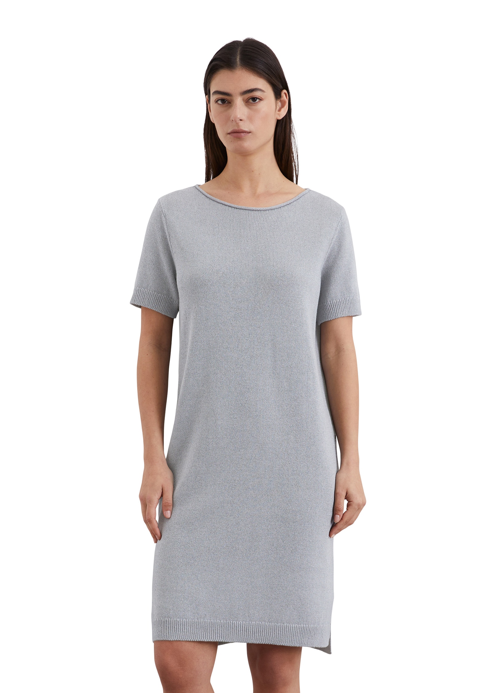 Strickkleid MARC O'POLO "aus Bio-Baumwolle-Leinen-Mix", Damen, Gr. 38, Normalgrößen, m823, Obermaterial: 52% Baumwolle, 48% Leinen; Futter: 100% Nicht verfügbar, unifarben, relaxed fit wadenlang, Rundhals, Rippbündchen, Kleider Strickkleid