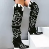 Westernstiefel aus Kunstschlangenleder über dem Knie, lässig, oberschenkelhoch, elegante Mode, Neuheit, echtes Leder, gemischte Farben, Damenschuhe, neu