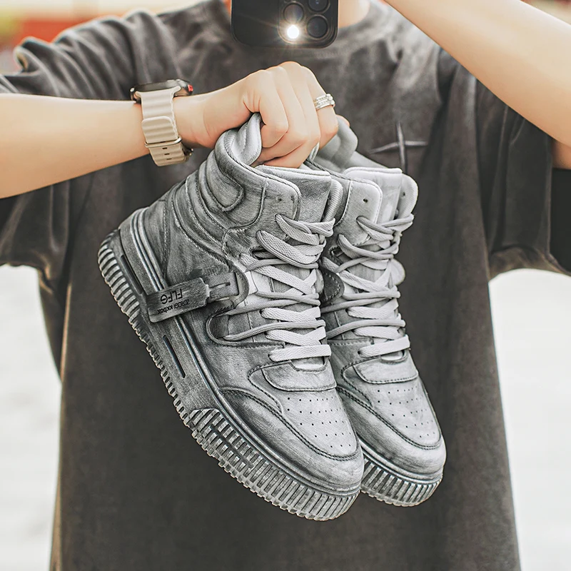 Dicke Sohle Herren Casual Sneakers Grau Hochwertige Herren Sportschuhe Pu Leder Schuhe für Herren Air Cushion Board Tennisschuhe