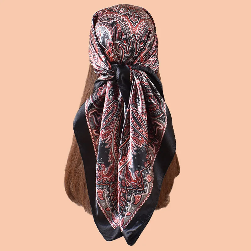Cashew Blume Platz Silk Schal Frauen Schal Wraps Halstuch Weibliche Haar Hand Kopf Schals Hijab Echarpe Hohe Qualität Bandana Image