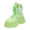 7CM Grün Punk Chunky Plattform Motorrad Stiefel Frauen Herbst Winter Gothic Schuhe Frau Dicken Boden