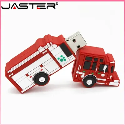JASTER Cartoon USB-Flash-Laufwerk 128 GB Spielzeug-Feuerwehrauto-Stick 64 GB wasserdichter USB-Stick Image