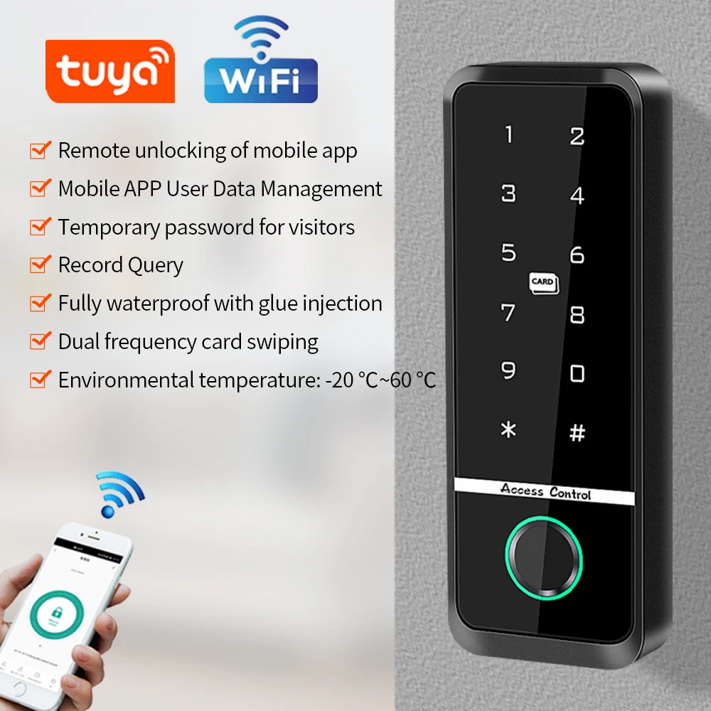 Tuya Smart Türschloss Fingerprint Access Control Home Security Elektronische Tor Öffner RFID Tastatur Biometrische Digit Magnetische Reader Image