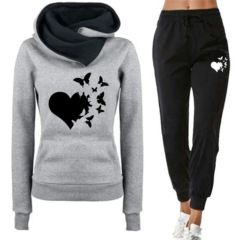 Heiße Verkäufe Damen Trainingsanzug Lässige Hoodies Anzüge Herz Druck Jogging Sweatshirts 2-teiliges Set Frau Kleidung Sport Pullover Outfits Image