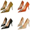 Elegante Frauen 10,5 cm High Heels tägliche Büro Pumps Dame Kristall Schnalle Heels Satin Bankett orange rote Schuhe plus Größe 34-43