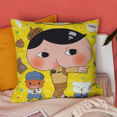Kissenbezug mit japanischem Cartoon-Hintern-Detektor-Aufdruck, geeignet für Heimdekoration, ganzjähriger Kissenbezug, Sofas, Bezüge, Kissen Image