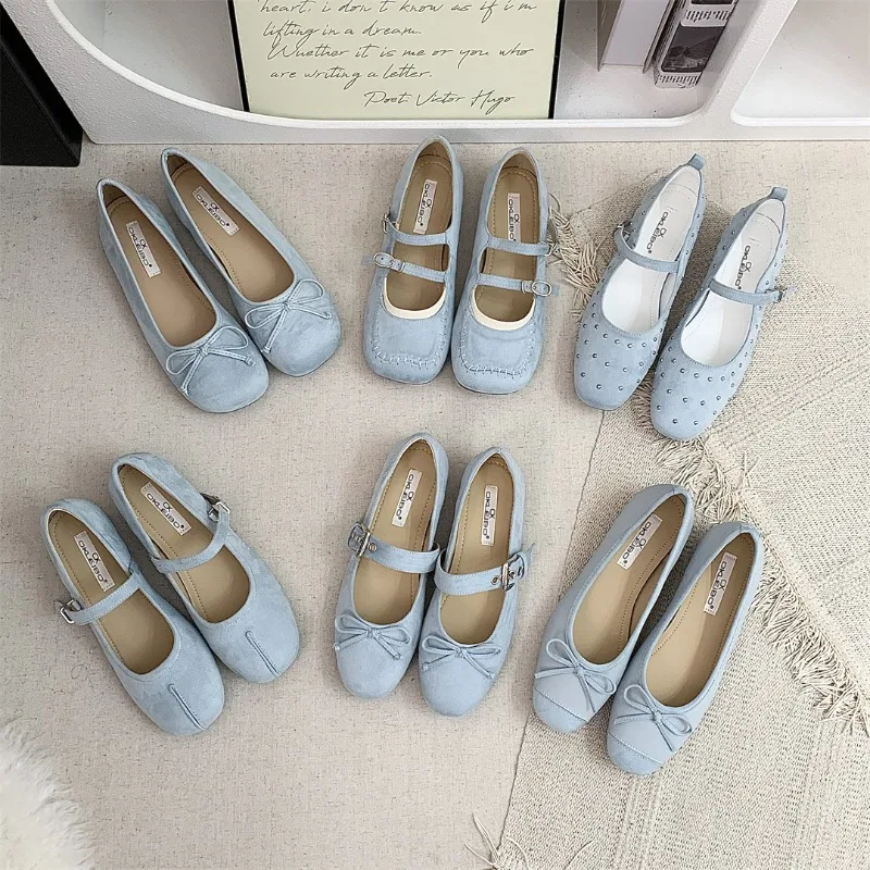 Blau Wohnungen Mary Janes Schuhe Frauen Frühling Herbst Casual Schnalle Faulenzer Elegante Fliege Ballette Damen Schuhe Schuhe Neue