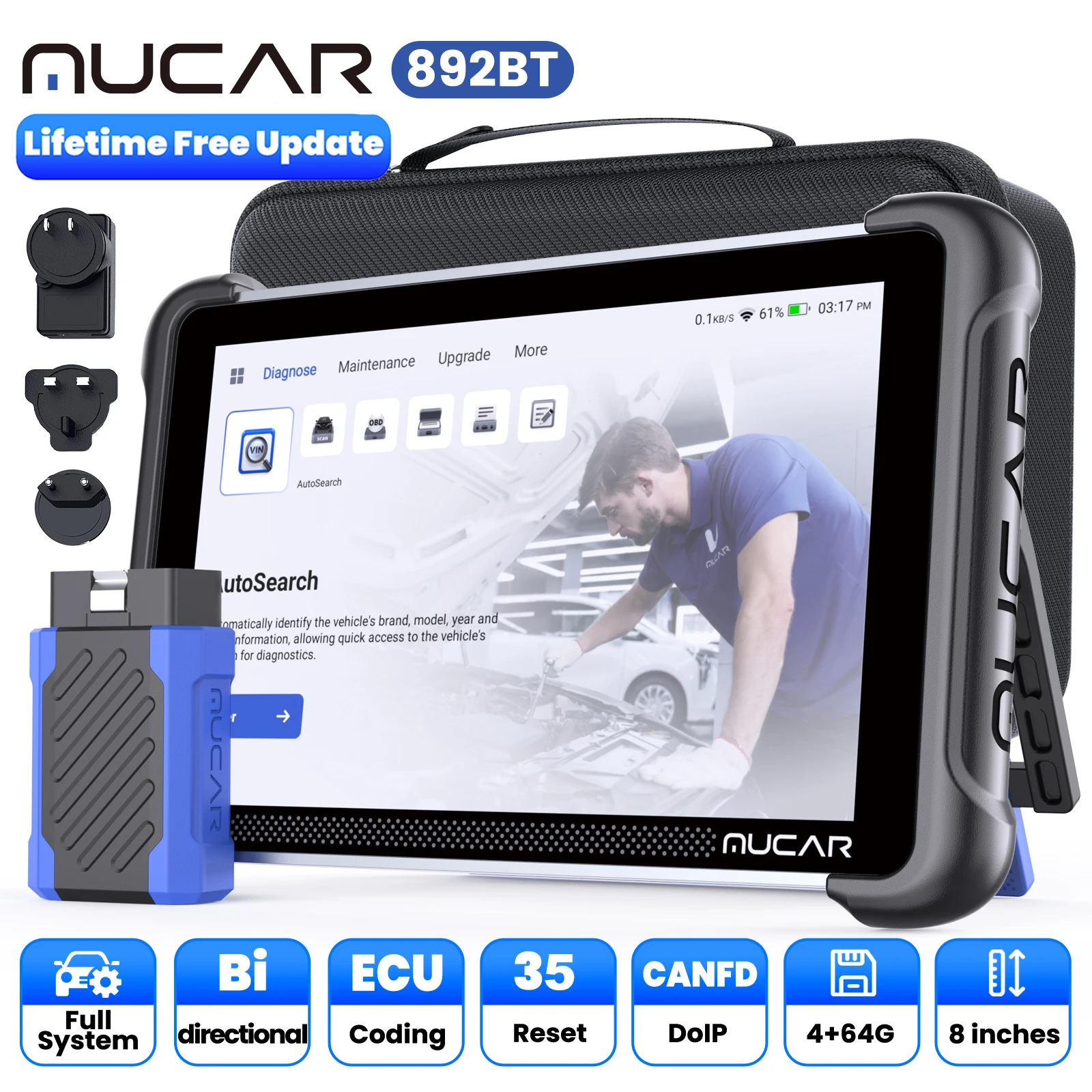 MUCAR 892BT KI-Funktion Auto OBD2 Diagnosegerät 35 Reset-Funktionen ECU-Codierung Bidirektionale Lebenslange Kostenlose Vollsystem-Diagnose 35 Reset-Funktionen Image