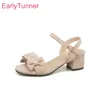 Sommer Marke Neue Elegante Schwarz Beige Frauen Sandalen Sexy Med Chunky Heel Dame Schuhe Plus Große