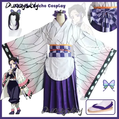 Shinobu Kochou Cosplay Kostüm Anime Schmetterling Uniform Perücke Schuh Sandale Halloween Kleid Image