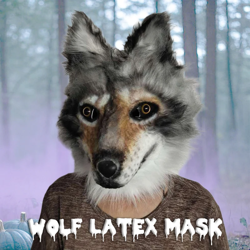 Hund Latex Maske Cosplay Party Requisiten Erwachsene Vollgesichts Graues Haar Wolf Masken Halloween Karneval Kostüm Lustige Pelz Tier Wolf Masken Image