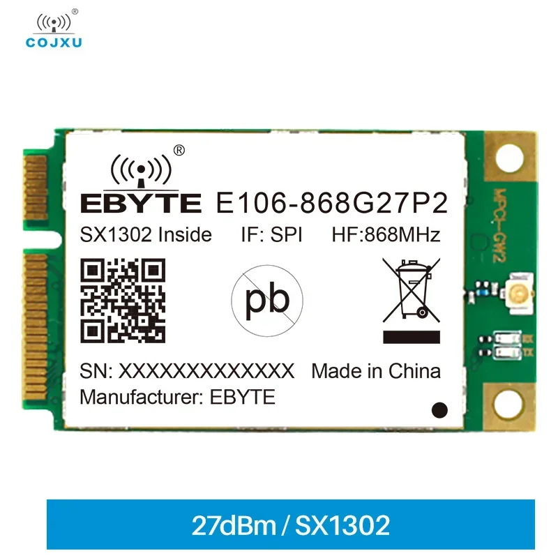 LoRa SX1302 433/470/868/915 MHz Gateway RF-Modul 27 dBm PCI-e SPI geringer Stromverbrauch COJXU Industriequalität E106-Serie Image