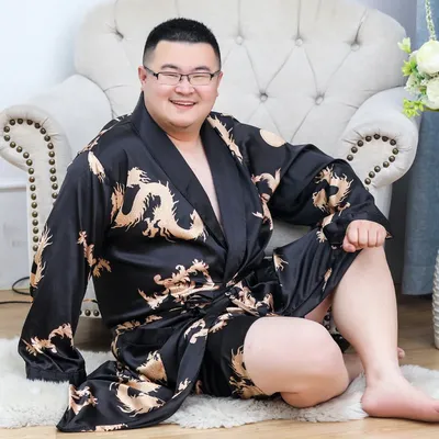 Plus Größe 5XL Kimono Robe Luxus männer Seidige Langarm Drachen Druck Morgenmantel Bademantel Sleeprobe Männlich Lounge Hause tragen Image