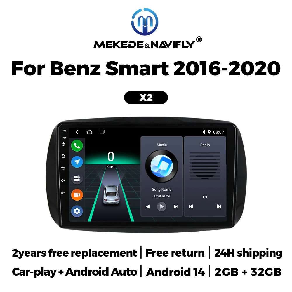 MEKEDE Autoradio für Mercedes Benz Smart Fortwo 3 C453 A453 W453 2014–2020 2 Din Multimedia-Video-Player GPS Carplay + Auto WiFi Image