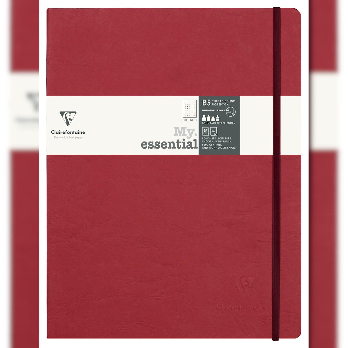 Clairefontaine 5x My.Essential Age Bag, Notizbuch B5 (19x25 cm) mit Fadenbindung, 96 Bl nummeriert, dot, Papier elfenbein 90g - Rot 794432C Image