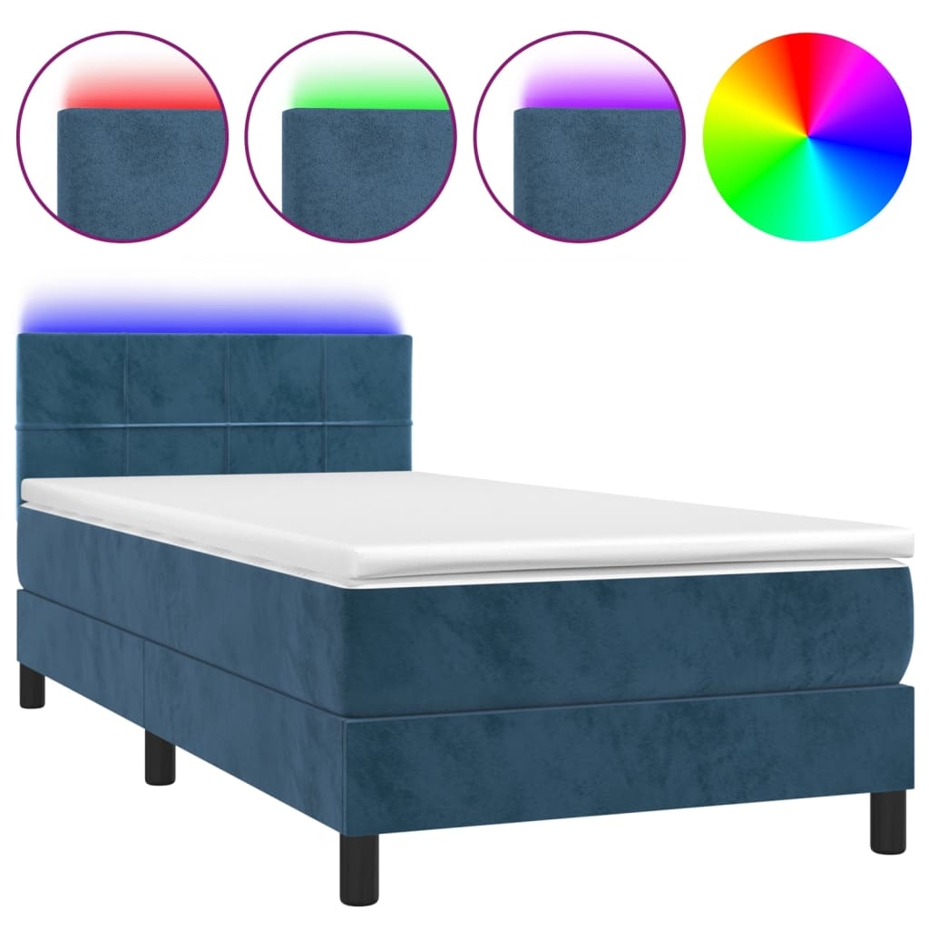 vidaXL Boxspringbett mit Matratze & LED Dunkelblau 90x200 cm Samt Image