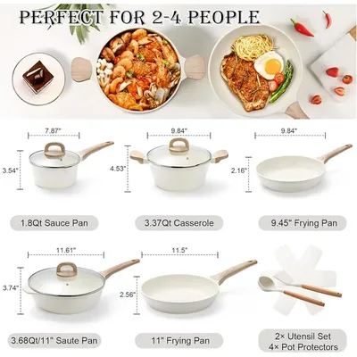 14 Pcs Nonstick Cookware Set Induction Compatible Healthy Granite Pots and Pans Easy Clean Cooking