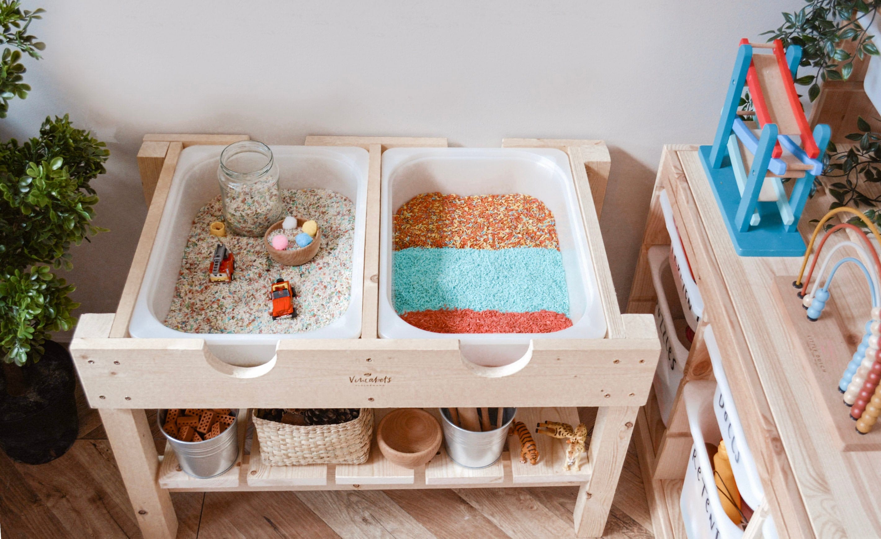 Supporto sensoriale in legno / Tavolo sensoriale Contenitore sensoriale Tavolo dell'acqua Tavolo della sabbia Tavolo Montessori Tavolo da gioco Tavolo