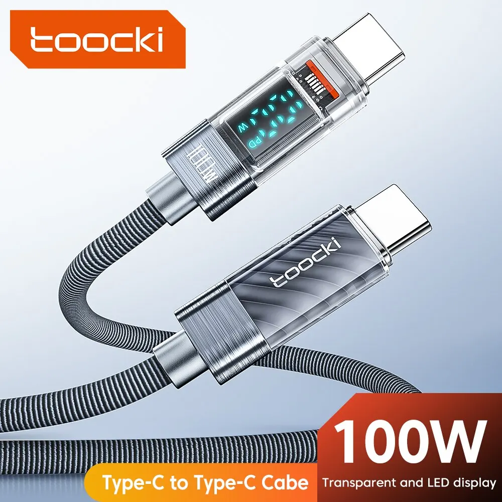 Cavo Toocki da tipo C a tipo C Display PD da 100W caricabatterie a ricarica rapida cavo trasparente da USB C a USB C per Xiaomi Macbook