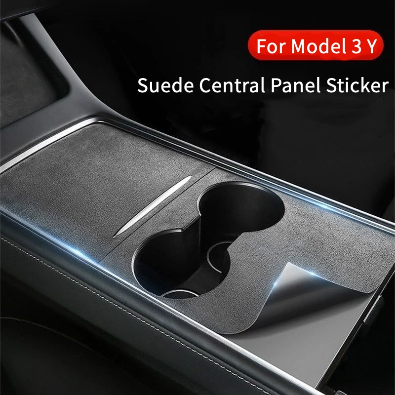 Copertura protettiva per console centrale in pelle scamosciata per Tesla Model 3 Y 2021-2023 Model 3 Highland 2024 Adesivo per pannello centrale Accessori auto