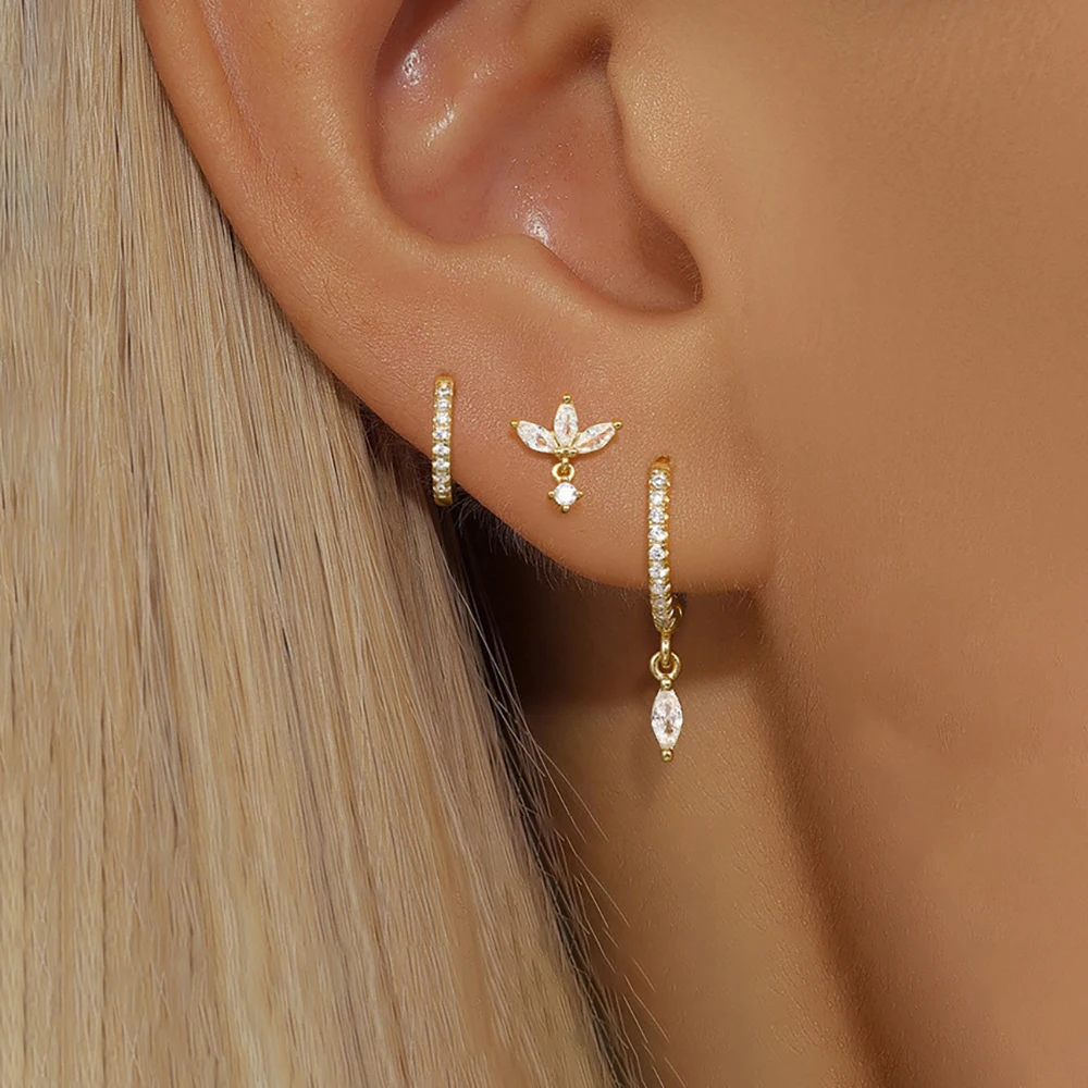 3 pezzi moda occhi di cavallo ciondolo orecchini penetranti set per le donne orecchini a bottone in zircone in acciaio inossidabile orecchini gioielli alla moda aretes