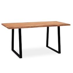 KADIMA DESIGN Schreibtisch 120x60x76 cm Akazie Massivholz / Metall Computertisch Baumkante, Homeoffice Bürotisch Massiv mit Trapezbeinen in Schwarz, Holztisch Image