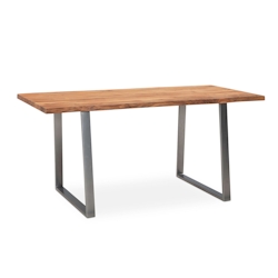 KADIMA DESIGN Schreibtisch 200x100x76 cm Akazie Massivholz / Metall Computertisch Baumkante, Homeoffice Bürotisch Massiv mit Trapezbeinen in Chrom, Holztisch Image