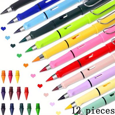 TEMU 12 Colors Eternal Erasable Pencil - Permanent Writing Infinite Pencil, Never And Inkless Pencil For Sketching, Painting, Study Supplies