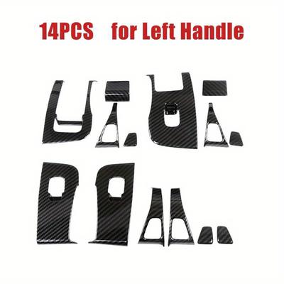 TEMU For & 21-23model 3, 14pcs Car Window Lifter Door Switch Button Carbon Fiber Stickers Styling Tools Interior Accessories Image