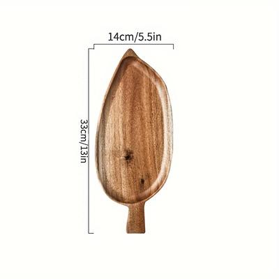 TEMU Display, Elegant Leaf-shaped Wooden Serving Tray With Handle - Afternoon Tea, Cheese, Sushi & Fruit Snacks Image