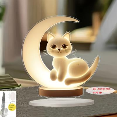 TEMU 2d Flat, 2d Flat Acrylic Decoration, Botomia Acrylic Cat Ornament, 7.8x7.1 Inch Electricity With Base, Suitable For Home Decoration, Office Decorations, Suitable For Holiday Gifts, 2d Flat Image