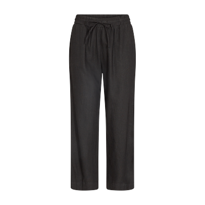 7/8-Hose FREEQUENT "FQLAVA-ANKLE-PA", Damen, Gr. L, N-Gr, schwarz, Web, Obermaterial: 55% Leinen, 45% Viskose, unifarben, meliert, casual, 7/8-Länge, Hosen, aus Leinen und mit Kordelzug Image
