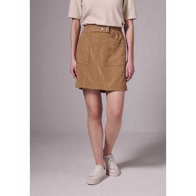 Sommerrock STREET ONE STUDIO, Damen, Gr. 34, braun (creamy braun), Stoff, 97% Polyester, 3% Elasthan, unifarben, casual, gerade kniefrei, Röcke, mit Nieten Image