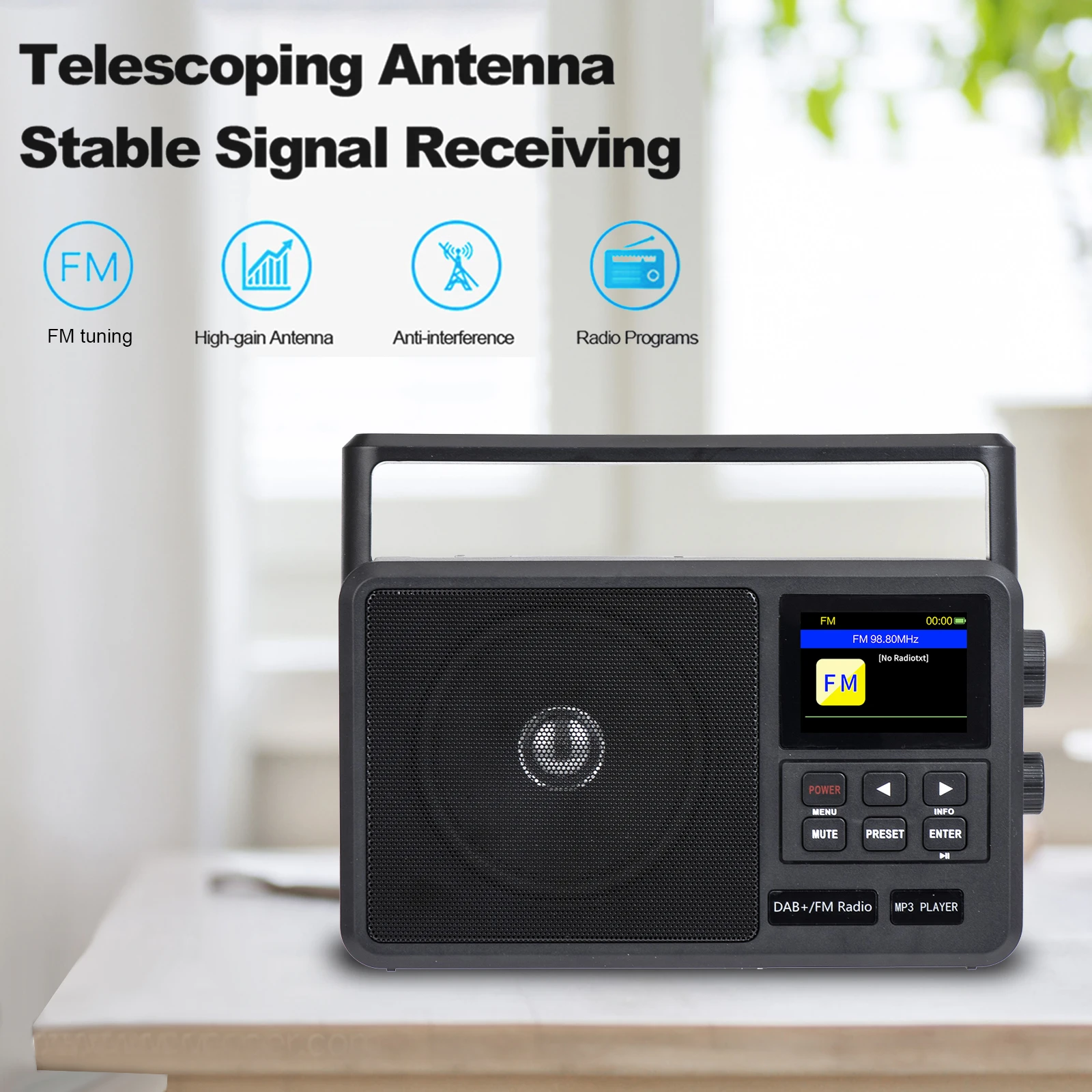 Handheld-FM-Radio, tragbares Handradio, Multifunktions-FM-Radio, WiFi DAB+, kabelloses Radio, unterstützt Wecker und Schlafeinstellung Image