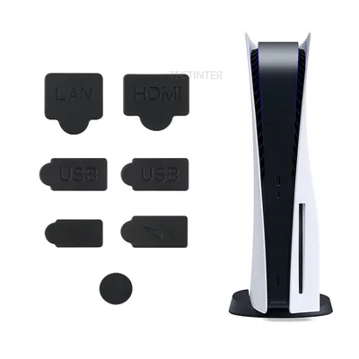 7 stücke USB HDM Schnittstelle Anti-staub Abdeckung Schwarz Silikon Staub Stecker Set für PS5/PS5 Image