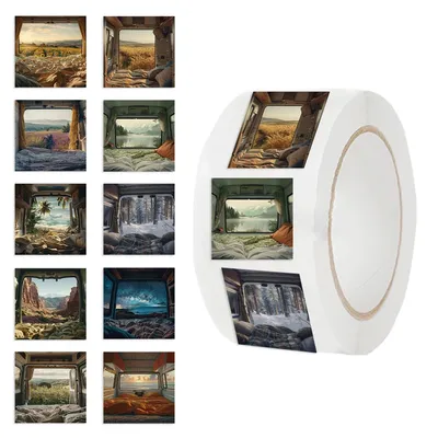 500 Stück kostenlose Retro-Camping-Stil-Rollenaufkleber für Laptop, Sammelalbum, Koffer, Skateboard, Image