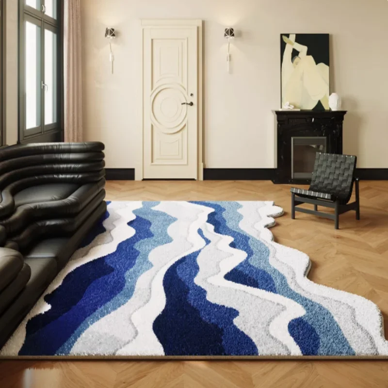 Meeresförmiger, gewellter Teppich aus Kaschmirimitat, Bodenkissen, Teppich, Wohnzimmer, Sofa und Schlafzimmer, Nachttisch, anwendbares Fußkissen Image