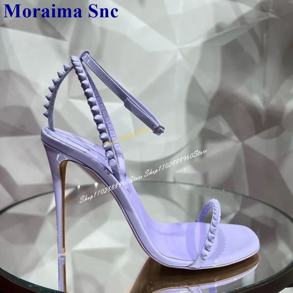 Trend lila Niet riemen Dekor Sandalen dünne High Heel Frauen Schuhe Knöchel Schnalle Riemen offene Zehen 2024 sexy Zapatos Para Mujere