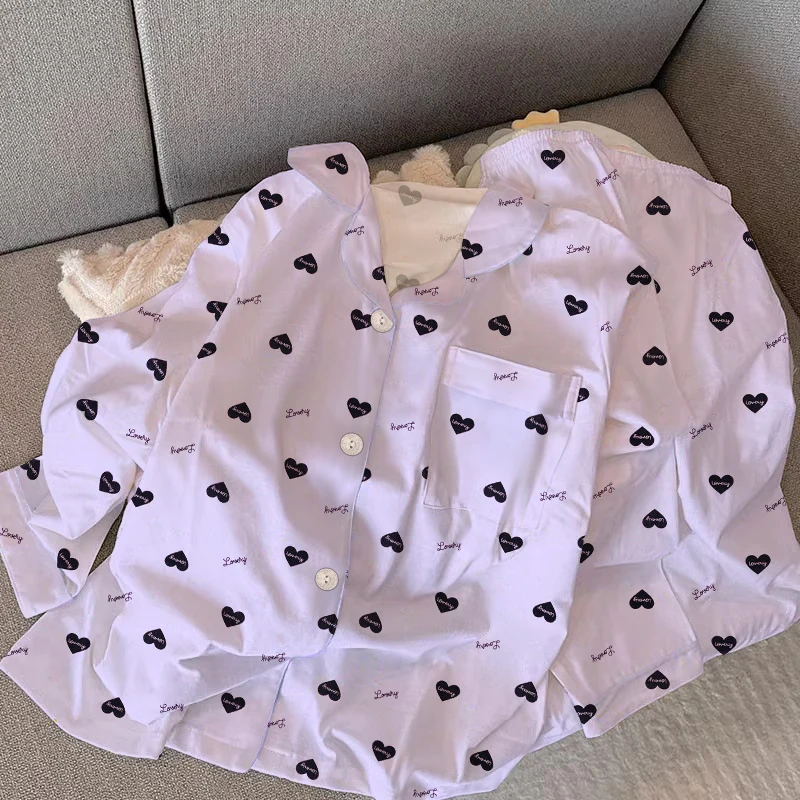 Literarischer Vintage-Pyjama mit schwarzem Herz für Damen, lila, modisch, lässig, Milch-Seiden-Pyjama, 2025, neue Frühlings-Damen-Hauskleidung
