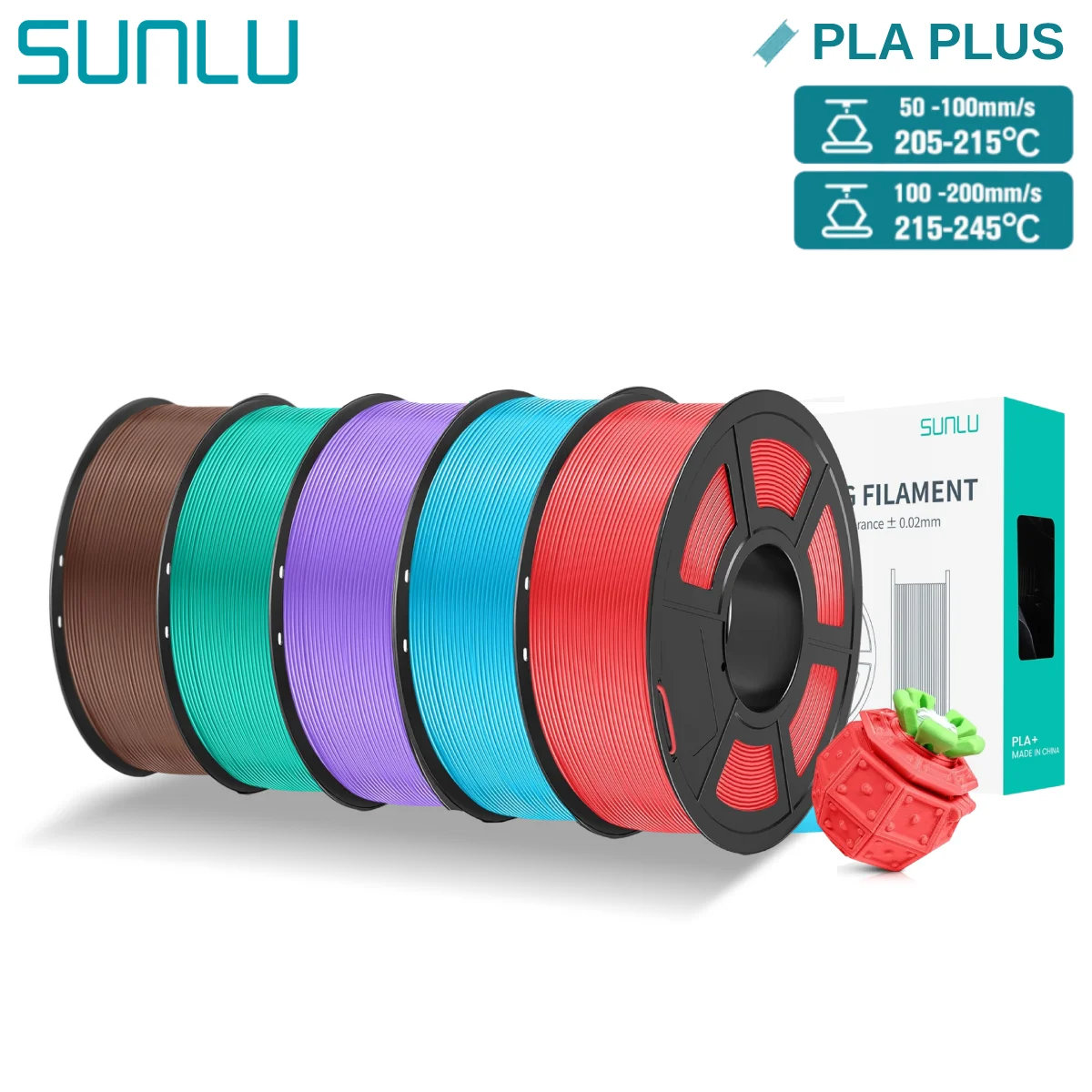 SUNLU PLA+ 1,75 mm 3D-Filament 1 kg – 300 mm/s Geschwindigkeit, keine Blasen, ±0,02 mm Genauigkeit, Öko-Material Image