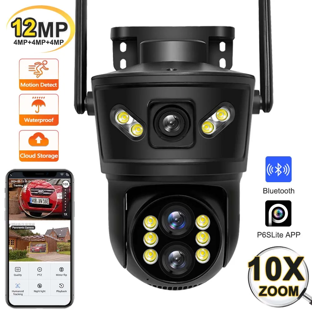 6k 12mp Überwachungs kamera drei Objektive 10x Zoom Dual-Screen-WLAN Bule teeth Außen schutz IP-Kamera ptz CCTV-Video überwachung Image