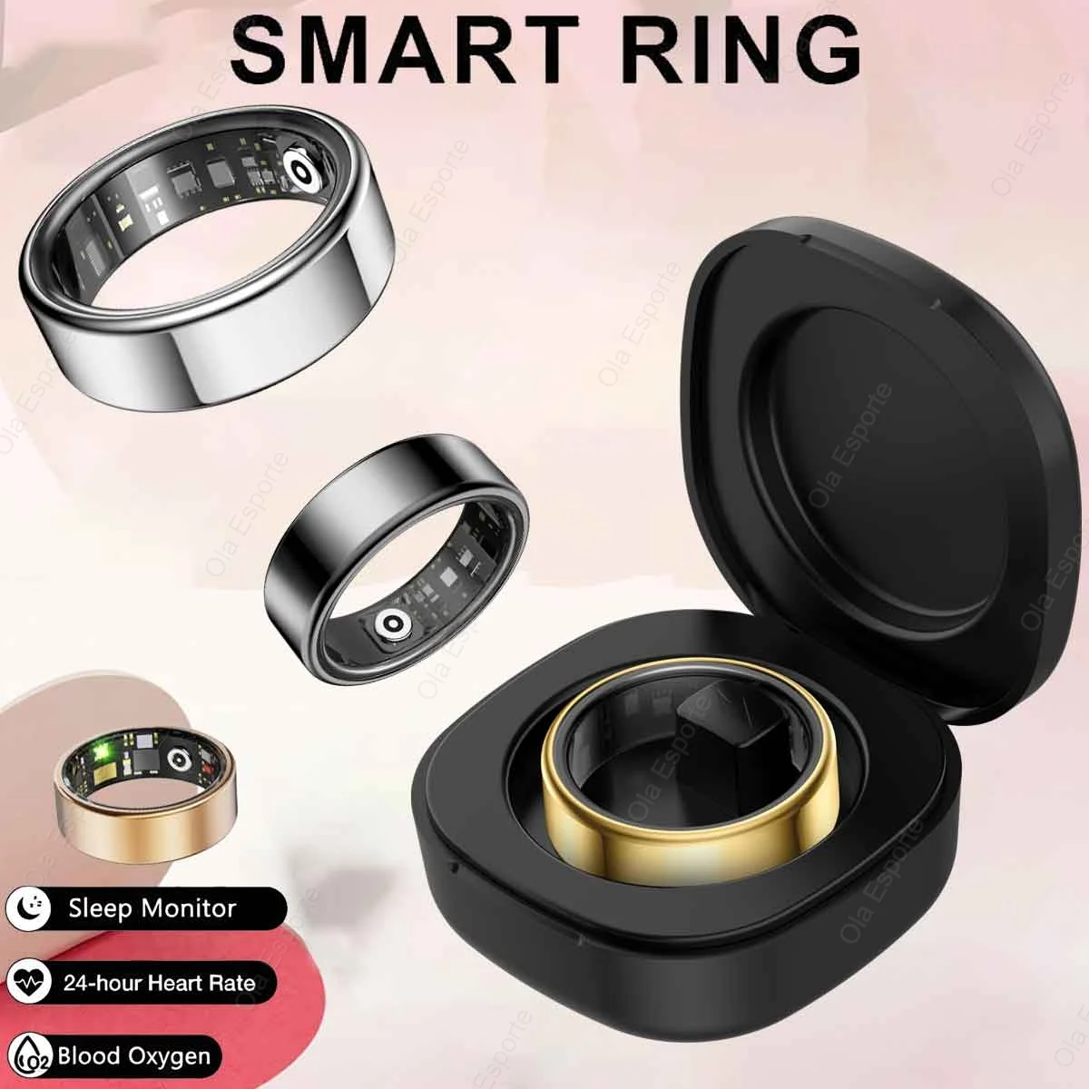NEU Smart Ring Bluetooth Gesundheitsmonitor Blutsauerstoff Schlaf Herzfrequenz Multisportmodus Wasserdicht IP68 & 5ATM Ringe Geburtstagsgeschenke Image