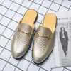 Sommer Gold Männer Halbe Schuhe Plus Größe 46, Komfort Leder Casual Schuhe Männer Hausschuhe Flache