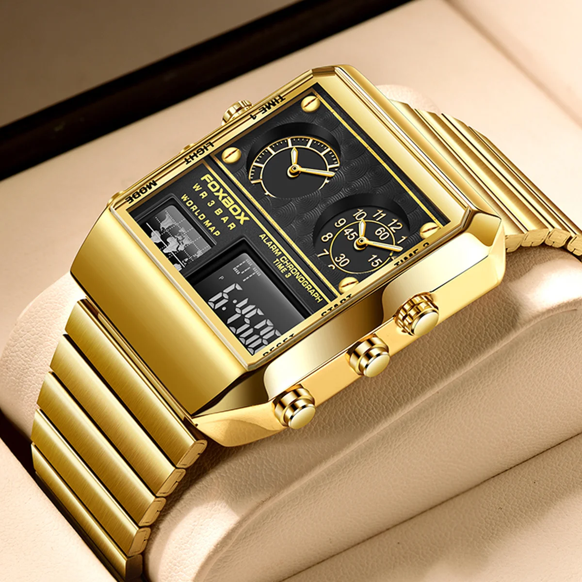 LIGE Luxus Original Mann Uhr Gold Edelstahl Quarzuhr Wasserdicht Dual Display Uhr Uhren Für Männer Relogio Masculino Image