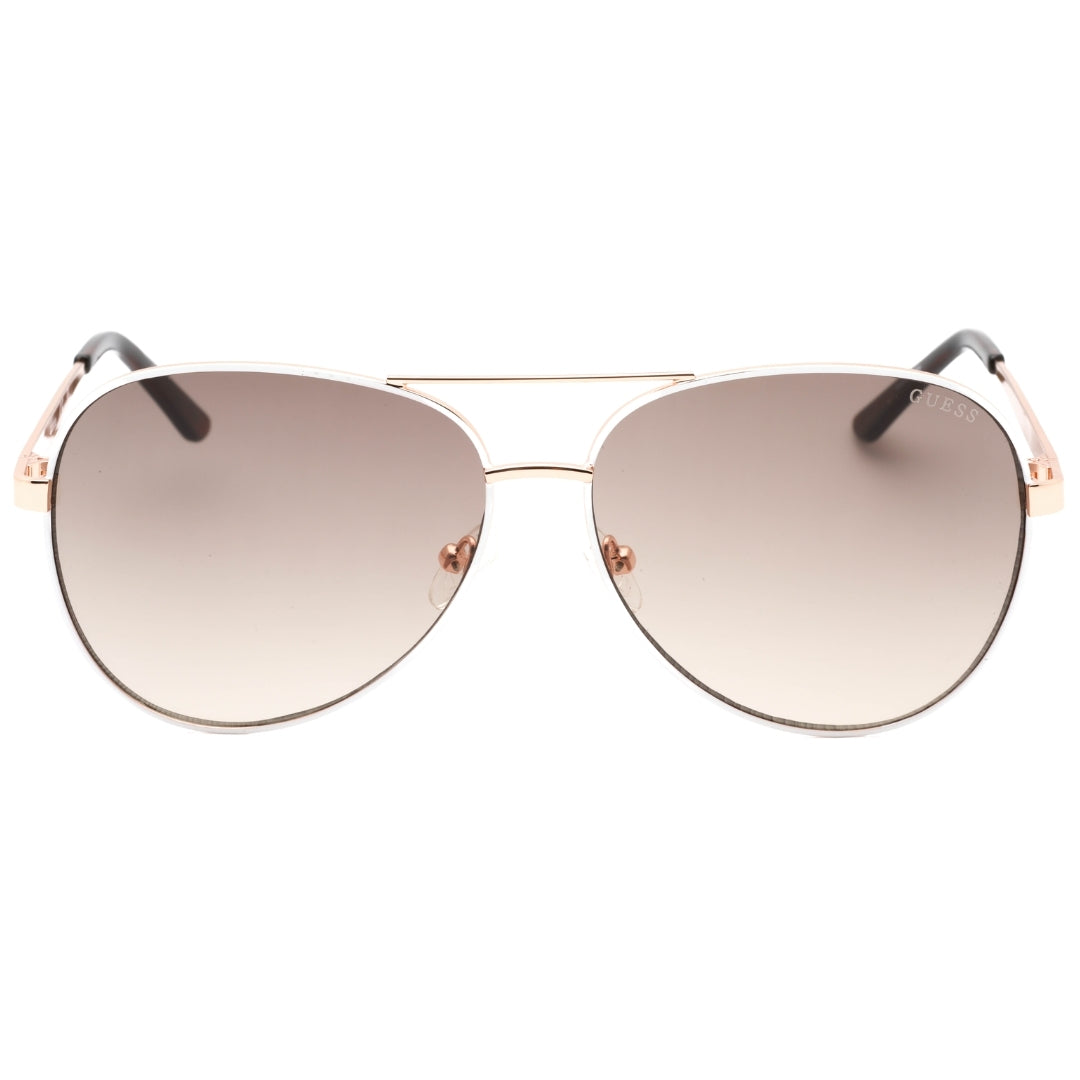 Guess Sonnenbrille mit braunen Gläsern und weißem Rahmen in Roségold Image