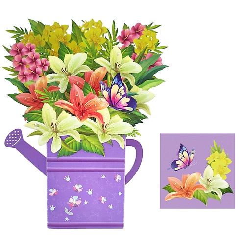 1 Stück Glücklichen Muttertag Popup-Karte mit Notizkarte und Umschlag Beste Mama Aller Zeiten 3D Grußkarte Blumen Schmetterlinge Popup-Box-Karte Beste Geschenk für Mama Mutter Großmutter Image