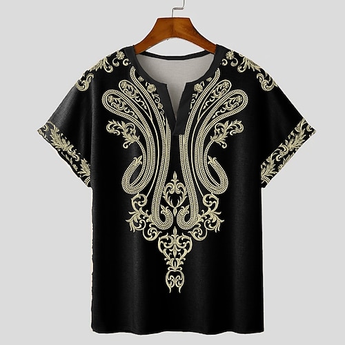 Herren Bandana-Print T-Shirt Kurzarm T-Shirt 3D-Druck V Ausschnitt Hemd Designer Boho Urlaub Täglich Schwarz Blau Sommer Frühling Bekleidung Normal S M L XL XXL XXXL Image