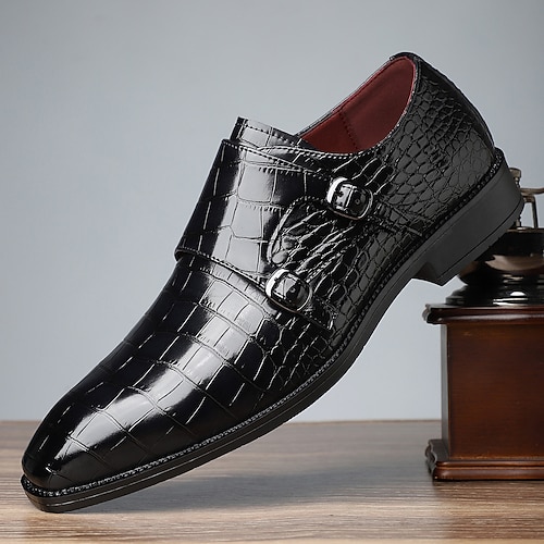 Herren Monkschuhe Krokodilmuster PU Leder Bequem Rutschfest Atmungsaktiv Schnalle Schwarz Herbst Winter Image